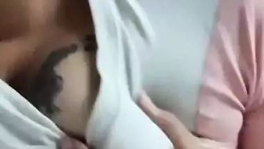 Tattooed breasts Indian girl showing boob on video call