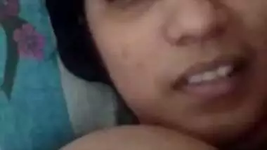 Booby Indian girl shows her big melons on VC