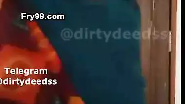 Homely housewife strips saree and shows naked boobs