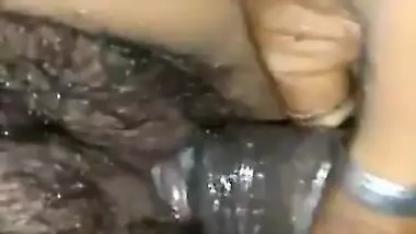 Desi wife hairy pussy fucked by condom cover dick at midnight