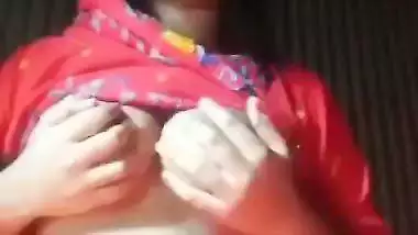 Village girl pressing boobs topless viral show