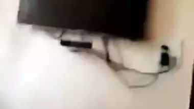 Small boobs girlfriend gives blowjob and sucks balls