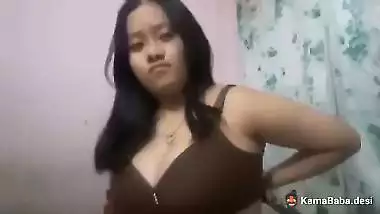 Nepali girl from Kathmandu strips and shows her boobs