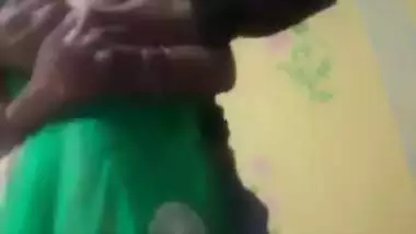 Girlfriend in saree lets boyfriend press her big boobs