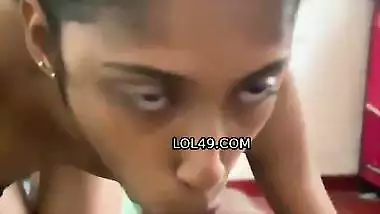 Slim wife licking dick and blowjob like a pro slut